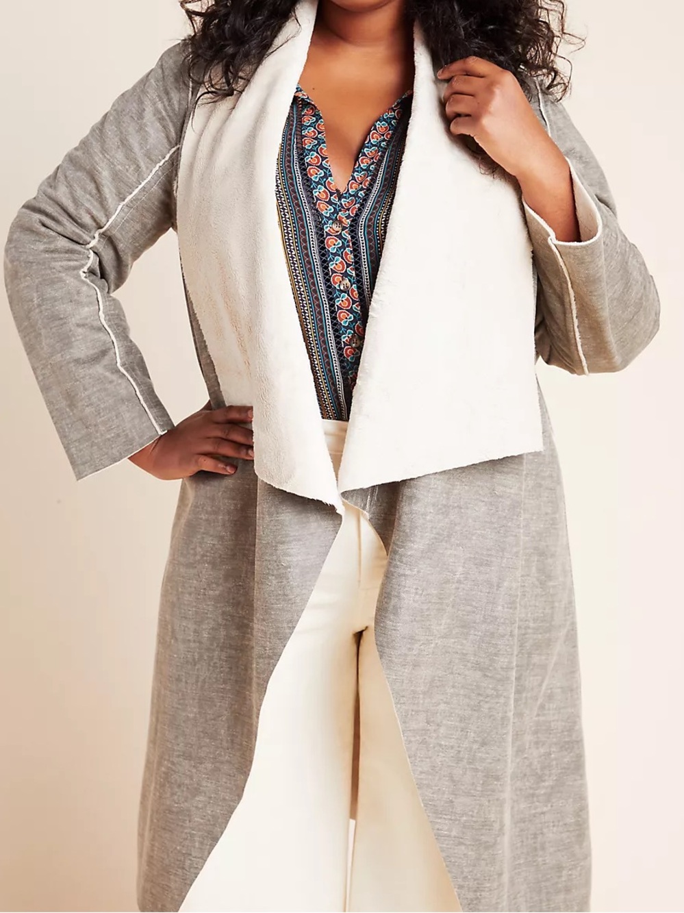 BNWT Anthropologie Amadi Camilla Gray Faux Sherpa Jacket - Picture 2 of 15